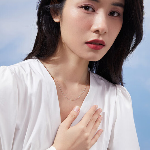 Saturday blessing 18K gold necklace cross chain color gold necklace plain chain birthday gift yellow 18K about 0.8g-40+5cm