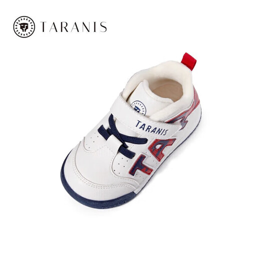 Terranis toddler shoes for boys, autumn and winter, girls' shoes, sports shoes, baby shoes, non-slip soft-soled bread shoes, white and red, plus velvet in winter, choose one size larger 22, suitable for feet 13.5cm long