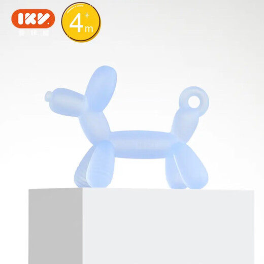 IKV (IKV) small mushroom baby teether 3 months old, anti-eating hand oral chewing gum for 0-6 months, 4 months + balloon dog teether - blue, free storage box