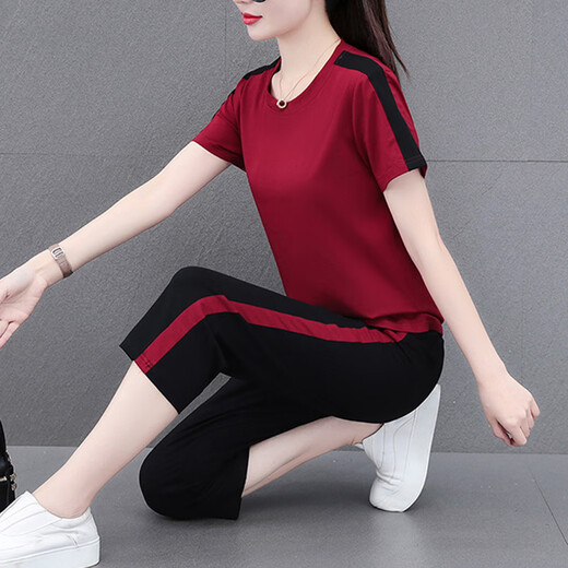 
NY-EMMA sports suit for women short-sleeved summer thin high-end stylish small casual and fashionable running suit two-piece set 683 khaki (crop pants set) XL (recommended 110-125 Jin [Jin equals 0.5 kg])