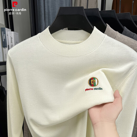Pierre Cardin's new sweater gray American retro Henry collar sweater men's winter lazy style high-end inner sweater milk white M (110)