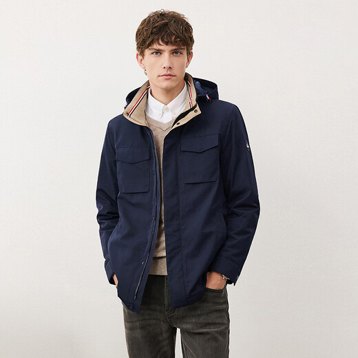 Navigare Italian small sailing hooded jacket men's autumn and winter thick quilted warm coat commuter workwear top men navy blue L/50