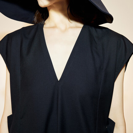 LESS Spring French Dress Feminine V-neck Back Bow Waist Sleeveless Skirt 2N3G12250 409/Black Navy M