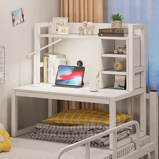 Mitig Dormitory Artifact Bed Lazy Steel Frame Laptop College Student Desk Bedside Storage Rack Top Bunk Computer Desk Self-Assembly (Provide Tutorials and Tools) Maple Cherry Wood Color Whole Backboard with Bookshelf 80*50*90