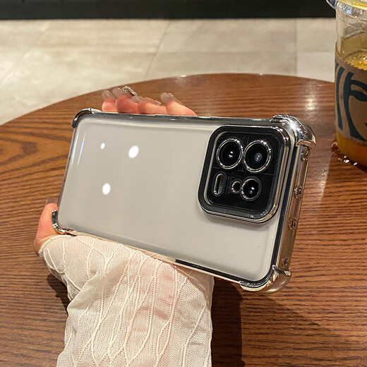 奶小鸭适用小米13手机壳 小米13保护套透明镜头全包超薄气囊防摔耐磨防尘抗指纹简约男女款 带镜头膜【白沙银】气囊防摔丨高透抗氧不黄