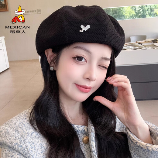 Scarecrow (MEXICAN) Beret Women's 2025 Autumn and Winter New Korean Version Face-Showing Little Love Pumpkin Hat Trendy Fashion Versatile Three-dimensional Black One Size