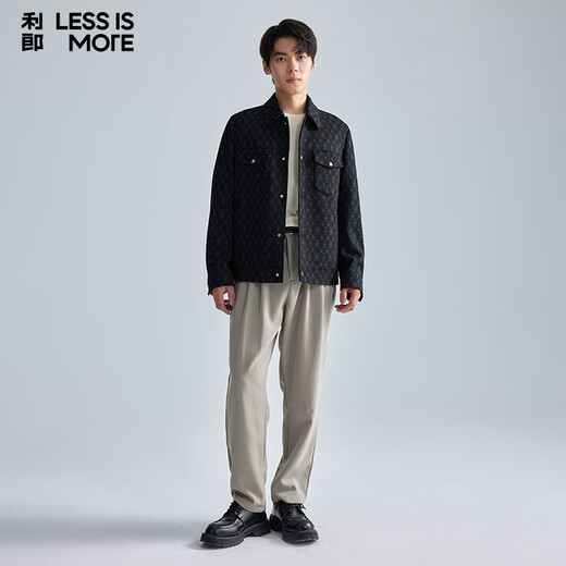 利郎轻时尚男装【云朵系列】毛呢大衣男短款轻柔内里充绒满印羊毛外套 黑绿 XL (175)