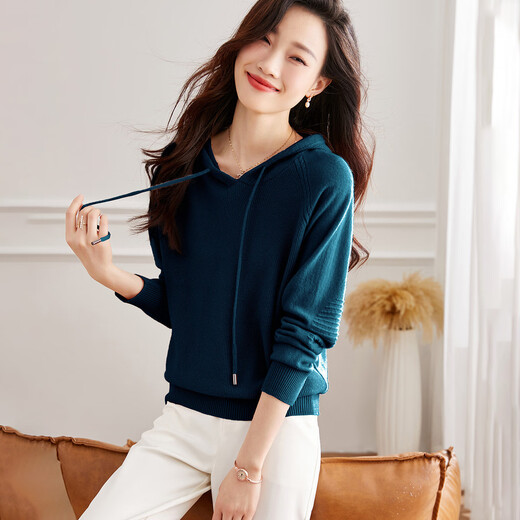 Shexi (Srcr) pure wool sweater autumn and winter all wool hooded sweater 100% wool urban casual sweater sweater