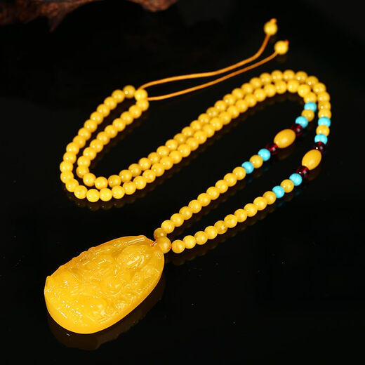 Fat East Lai Quality Beeswax Pendant Chicken Fat Yellow Twelve Zodiac Amulet Guanyin Amitabha Necklace Samantabhadra Bodhisattva Zodiac (Dragon) (Snake)