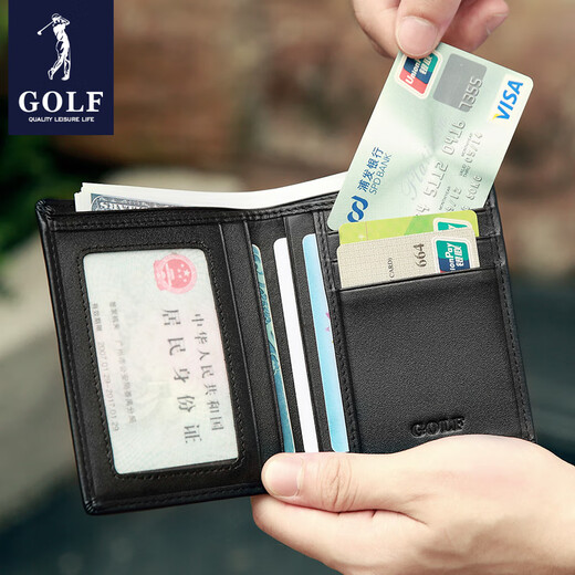 高尔夫（GOLF）头层牛皮男士钱包柔软耐磨牛皮男款钱包时尚商务真皮父亲节礼物 黑色竖款