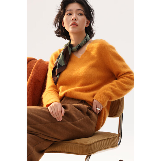 Xingshi WeTHEE cashmere wool small brushed orange orange forest green V-neck warm pullover sweater winter forest green one size