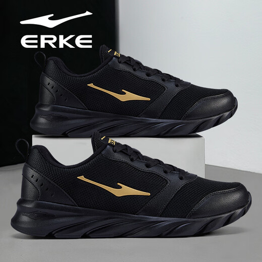 Hongxing Erke Sportschuhe Herbst und Winter Neue wasserabweisende Studentenschuhe Lederpolsterung Anti-Rutsch-Schwarz Lässige Joggingschuhe Herren Black King Gold 3291 (Mesh-Stil) 43