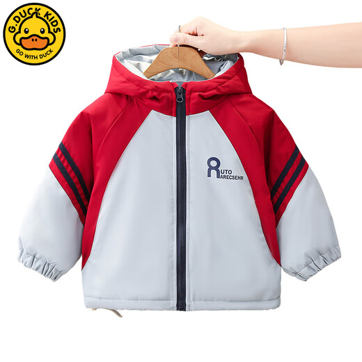 G.duck boys' autumn and winter velvet jacket 2025 new handsome baby winter cotton coat children's thickened parka cotton coat trend navy blue 100 CM