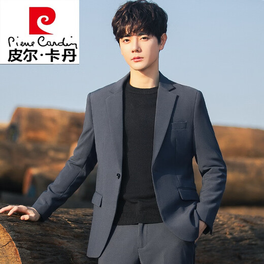 Pierre Cardin casual suit men's suit spring and autumn high-end Korean style handsome coat small suit single-piece top knitted black suit (top + pants) L recommendation (120Jin Jin is equal to about 0.5 kg)