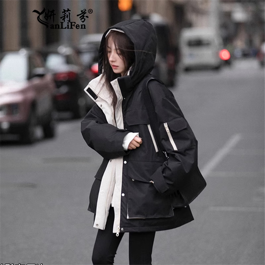 Yanlifen (yanlifen) down jacket women's winter cotton jacket 2025 new workwear thickened fashionable down jacket jacket black M recommended 105-125 Jin Jin equals 0.5 kg