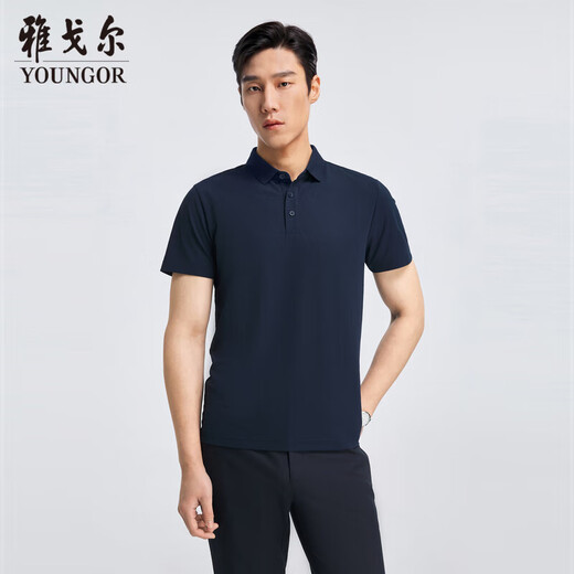 YOUNGOR POLO Men's Summer Young Men's Business Casual Short-Sleeved POLO Shirt Navy M