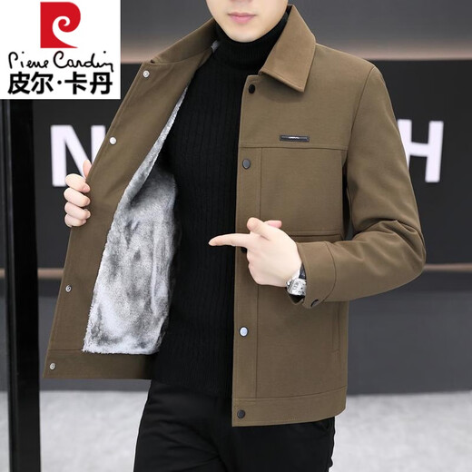 Pierre Cardin Jacket Men's 2025 Autumn and Winter New Style Light Mature Style Business Casual Men's Youth Jacket Plus Velvet Thickened Black (Fleet) Thickened XL 130-145Jin Jin is equal to 0.5 kg