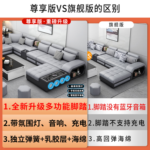 Oudi Home Sofa Disposable Cat Scratch Fabric Sofa Bed Modern Simple Solid Wood Combination Sofa Living Room Size Furniture Exclusive Edition - Cat Scratch Technology Fabric Pine Wood Frame Seven-piece Set with Coffee Table TV Cabinet + 4 Stools