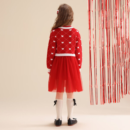 Hello Kitty girls autumn and winter sweater skirt festive atmosphere big children's warm dress New Year's greetings clothing