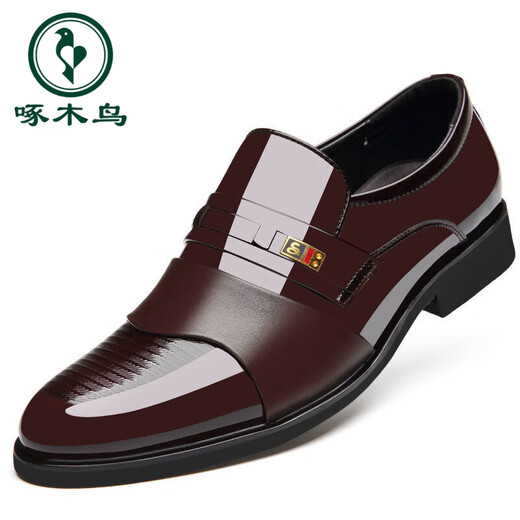 Woodpecker brand men's shoes autumn new business formal wear men's leather shoes casual slip-ons in-foot heightening leather shoes men's genuine leather 6222 black 41