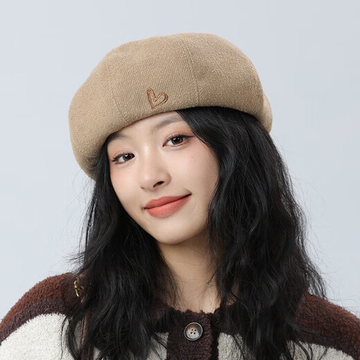 Jimmy Leaf Beret Hat Women's Autumn and Winter New Solid Color Painter Hat Literary Painter Hat Woolen British Black One Size M (56-58cm)