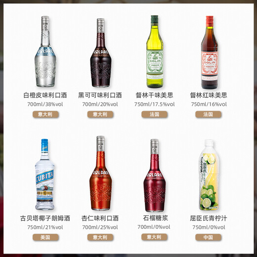 Lubski's original imported foreign wine, self-mixed cocktail set, six base liquors, whiskey, vodka, rum, gin, tequila, 16-bottle cocktail set (excluding wine accessories)