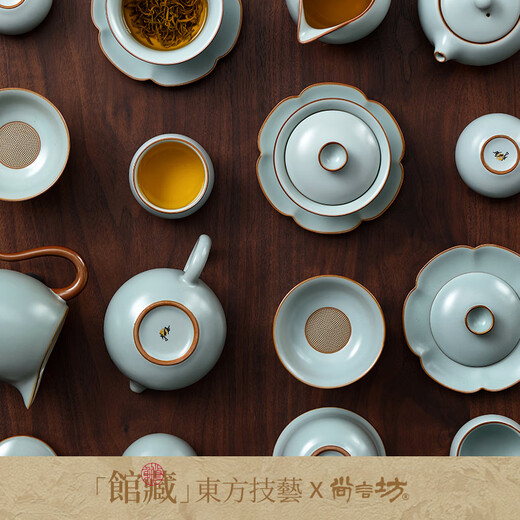 Not clumsy Dan Lihua tea set high-end housewarming celebration high-end birthday gift gift box Ru kiln Yanyun teapot 13 pieces