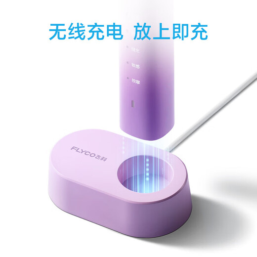 FLYCO electric toothbrush for adults, portable for boyfriend and girlfriend, couple, wedding, birthday, Valentine's Day, New Year's party gift, soft-bristled brush head, intelligent, fully automatic sonic vibration, wireless rechargeable, ice crystal blue, Symphony series, with 2 brush heads