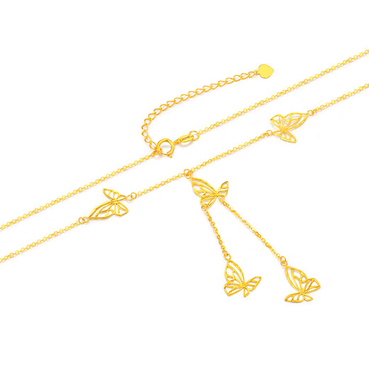 Mengjinyuan 18K gold necklace AU750 filigree butterfly set chain tassel clavicle chain as a birthday gift for girlfriend