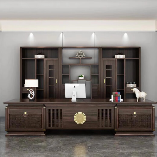 Kong Qiu Mingge new Chinese style solid wood office desk and chair combination walnut boss table light luxury high-end executive desk president office 2.2 meters desk