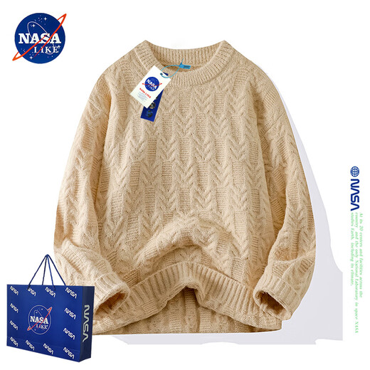 NASALIKE潮牌联名毛衣男秋冬季圆领套头打底衫纯色时尚百搭情侣款针织衫 红色 M（建议90-120斤）