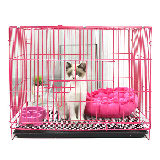 Cat Cage Encrypted Small Cat Cage Home Indoor Foldable Transport Cage Convenient Rabbit Cage Chicken Cage Cage (with tray + food bowl + foot pad + cotton nest) Pink 60 encryption (2.0) 60*40*50