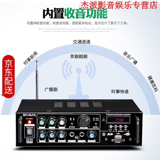 索爱（soaiy）家用KTV功放机大功率音响hifi会议新款迷你2.0定阻 蓝牙AV功放专业发烧级 120W（KTV中包音效）（SA-8003)