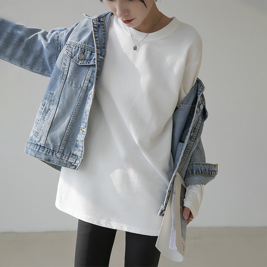 Yu Zhaolin white long-sleeved T-shirt women's spring and autumn loose sweatshirt layered with inner layering shirt winter pure cotton top