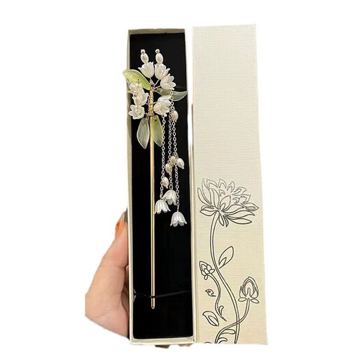 Hairpin Girl Gift Ancient Style Gift Box Set for Girlfriend Hairpin Hairpin New Chinese Style Step Shaker Tassel Hanfu Headdress Beige Gift Box + Step Rattle Orchid Hairpin