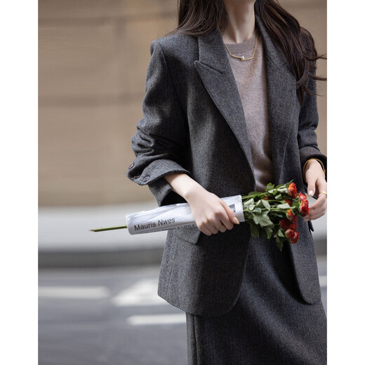 Demana low saturation work wear winter quiet luxury business commuting containing sheep wool warm suit jacket women's short style