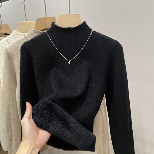 Yu Zhaolin half turtleneck all-in-one velvet bottoming shirt for women in autumn and winter, stylish and warm inner layer with velvet thickened sweater and sweater top