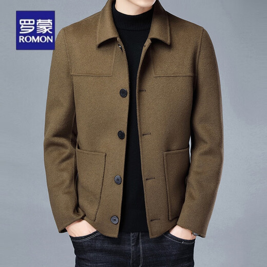 Luo Meng high-end men's woolen coat autumn and winter woolen short double-sided woolen coat thickened dad casual jacket black XL