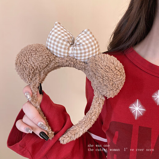 Youfang Cute Bear Ears Headband Bow Knot Plush Autumn and Winter Headband Face Wash Makeup Pressed Hair Headband Cartoon Hairpin Plush Red Bow Knot 1 Pack