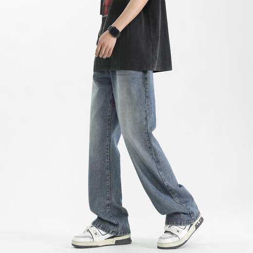 MAYBEYOND微喇牛仔裤男秋冬季垂感修身微喇裤高腰裤子男MA27复古蓝XL