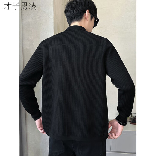 TRIES Lapel Jacket Men's Cardigan Sweater 2025 Autumn New Versatile Slim Outerwear Knitted Sweater Jacket Men's Autumn Clothing Black L