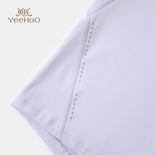 YEEHOO girls' sports T-shirts, children's tops, medium and large children's clothing, long moisture-absorbing, quick-drying, sunscreen and anti-bacterial autumn clothing, purple 150