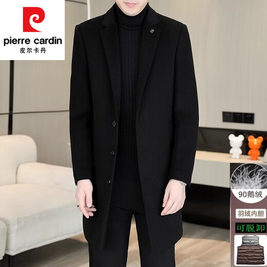 Pierre Cardin goose down lining wool double-sided woolen coat men's thickened woolen coat men's autumn and winter mid-length cashmere windbreaker khaki MN5582 suit collar wool double-sided woolen coat 3XL (155-165Jin Jin equals 0.5kg)