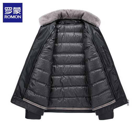ROMON Men's Leather Jacket Winter Thickened Warm Leather Jacket Removable Liner Fur Collar Men's Jacket Men's Top Black 2XL (180) (Recommended weight 125-145 Jin Jin equals 0.5 kg)