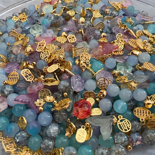 Jingji Bracelet Beads Glass Beads Beads Loose Beads Mixed Material Pack DIY Girls Bracelet Jewelry Accessories Taozhiyaoyao Beads + Accessories + Elastic Thread