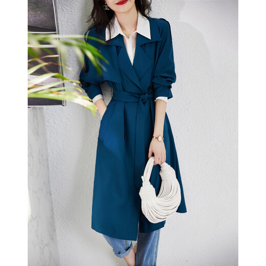 De Mana Lace-up Windbreaker Spring and Autumn Commuting Suit Collar Straight Long Sleeve Double-breasted Windbreaker Women's Long Style