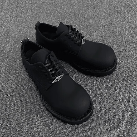 Amaodun round toe shoes for men, young people, casual business men's shoes, commuting British style black matte big-toe derby shoes, black matte inner height increase 43