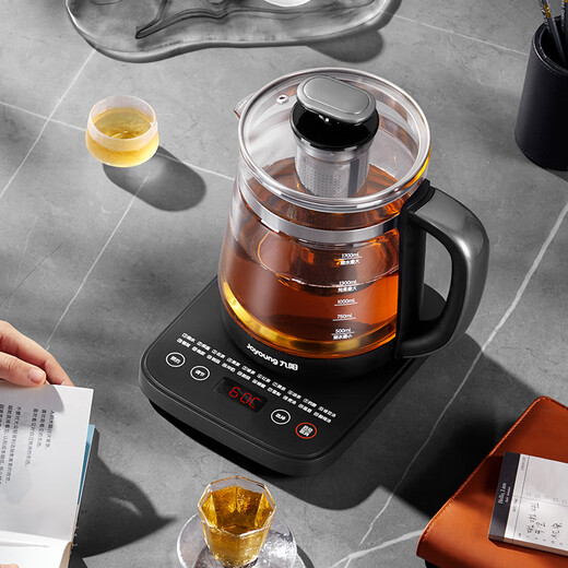 Joyoung 1.7L large capacity health kettle, thermal insulation tea kettle, health electric tea kettle, multifunctional flower tea kettle, household fully automatic tea kettle, glass electric kettle, intelligent temperature adjustment kettle, black 1.7L, free 304 stainless steel tea basket