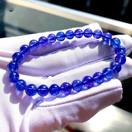 Canbei Natural Faceted Tanzanite Bracelet Women's Tanzanite Sapphire Bracelet Plate Bead Necklace Blue Plate Beads Round Jewelry Stone Tasan 9mm Bracelet with Certificate