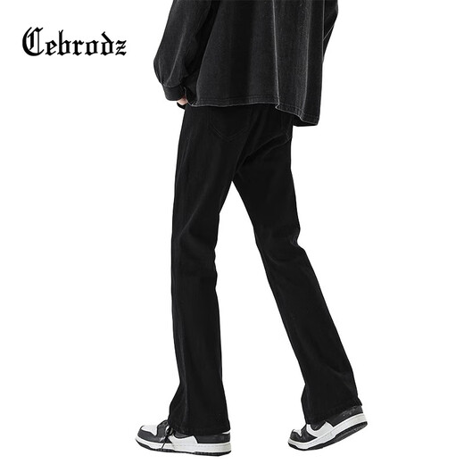 Cebrodz France Jeans Men's Retro American vibe Spring and Autumn Mild High Street Pants Men's Washed Slim Straight Men's Pants Black XL